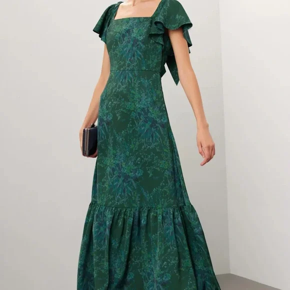 green emerald velvet dress Sachin & Babi "Darian" Strapless A-line Midi Dress with bow